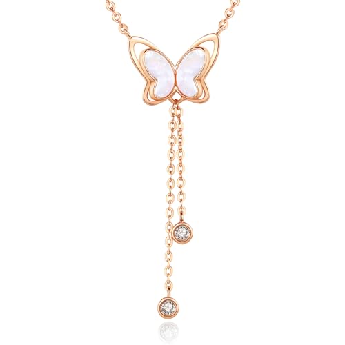WDM Butterfly Necklace for Her,Silver Sterling 925 Pendant Artificial CZ Stone Adjustable Chain,Hypoallergenic for Christmas, Birthday, Valentine's Day, Mothers Day, Thanksgiving