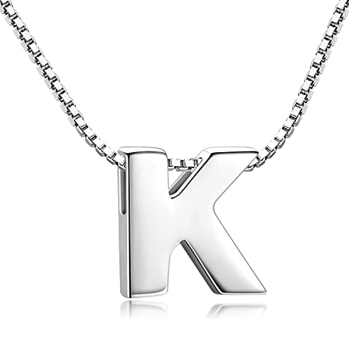 CANDYFANCY K Initial Necklace 925 Sterling Silver Letter Pendant Personalized 26 Alphabet Necklace for Women Men Gift with 18" Box Chain