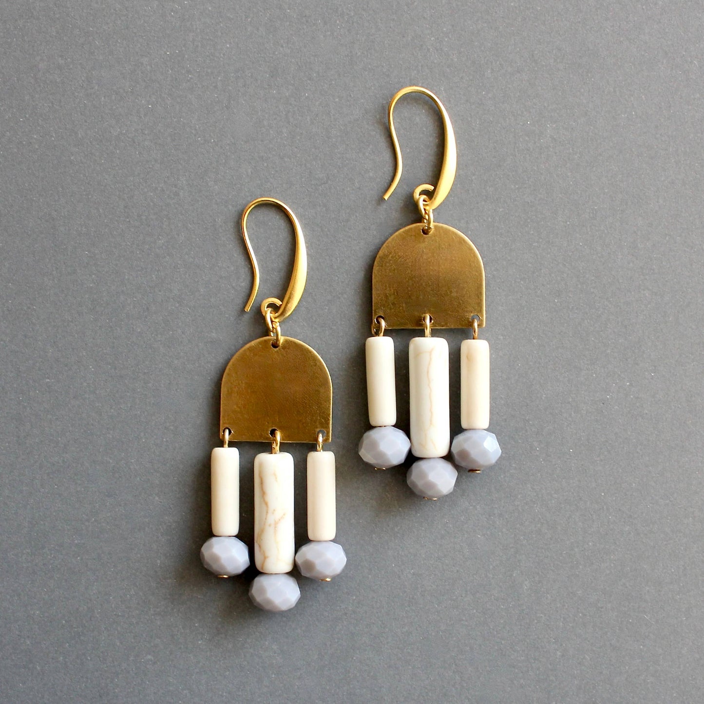 White + Gray Geo Drop Earrings