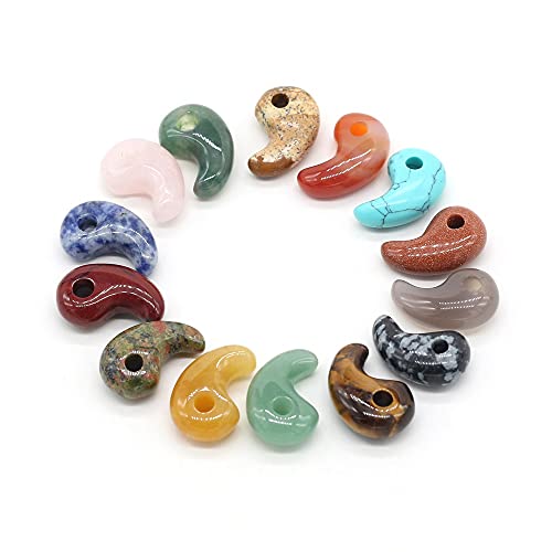 LHJ 10 Pcs Natural Stone Bead Pendants Comma Shape Polished Crystal Agate Random Stone Charms for Jewelry Making Necklace Bracelet