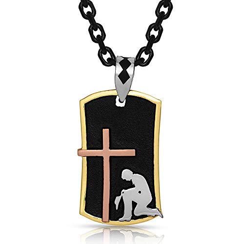 Montana Silversmiths Men's Christian Faith Freedom Dog Tag Necklace (Kneeling at The Cross)