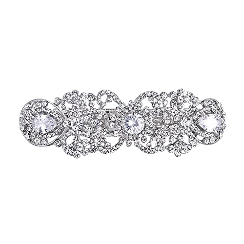 EVER FAITH Silver-Tone Austrian Crystal CZ Art Deco Flower Tear Drop Hair Barrette Clip Clear