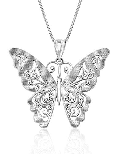 Honolulu Jewelry Company Sterling Silver Filigree Butterfly Nature Necklace Pendant with 18" Box Chain