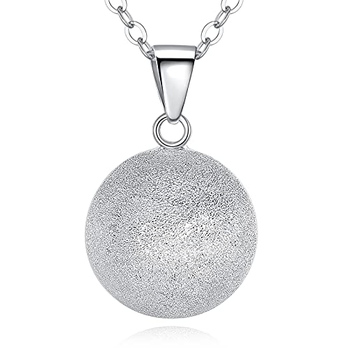 EUDORA Harmony Bola Chime Ball Necklace for Pregnancy mom-to-be, Elegant Nail-Sand Finished Maternity Bell Gifts for Mother Wife Daughter, llamador de Angeles, 30 & 45 inch Chain - Silver