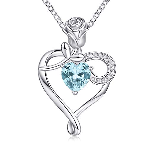 NINAMAID Heart Birthstone Necklace 925 Sterling Silver for Women Jewelry Flower Necklace for Mom Women Her Sister