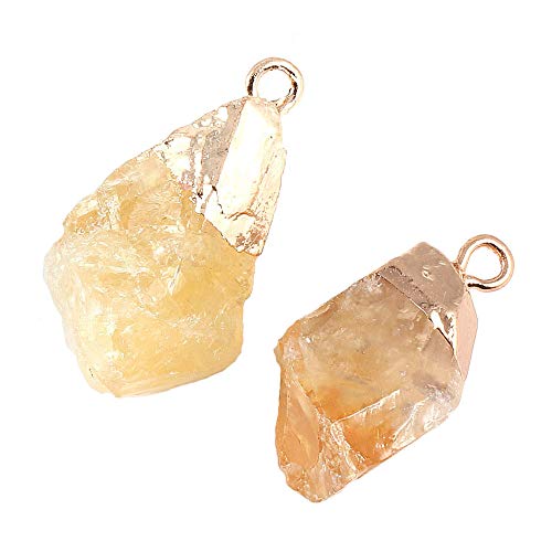 LHJ 3 Pcs Natural Citrine Stone Pendants Charms Irregular Yellow Healing Crystal Pendants for Jewelry Making Necklace Bracelet Meditation