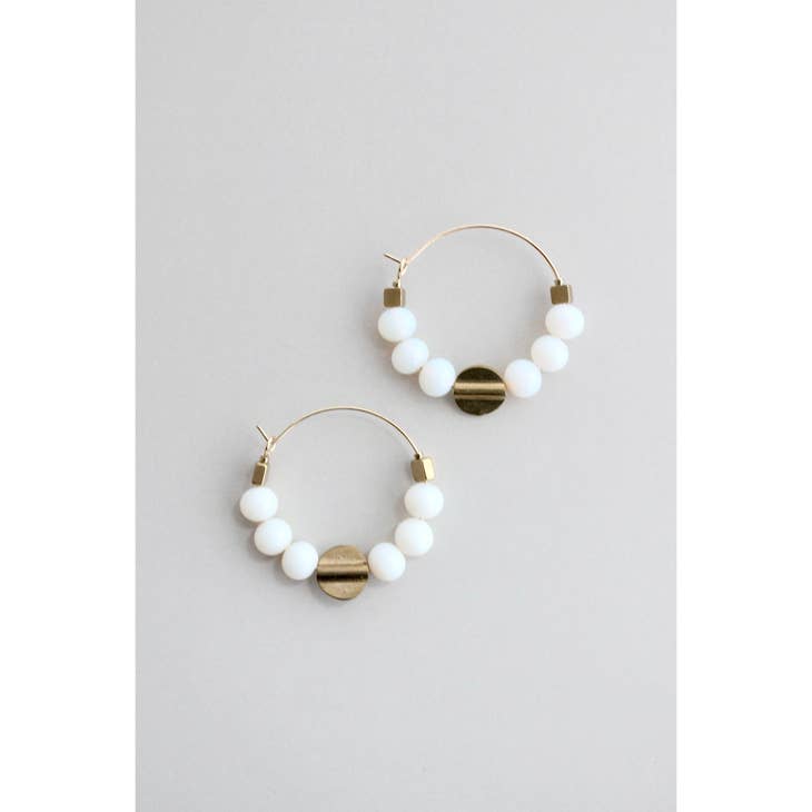 White Opal Hoop Earrings