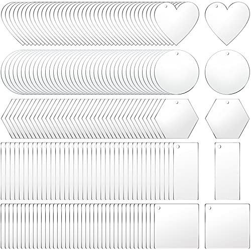 Sdfsdf 200 Pieces Acrylic Keychain Blanks Acrylic Transparent Keychain Pendants Includes Circle Heart Square Rectangle and Hexagon Shaped Keychain Blanks for DIY Crafts Projects (C-50)