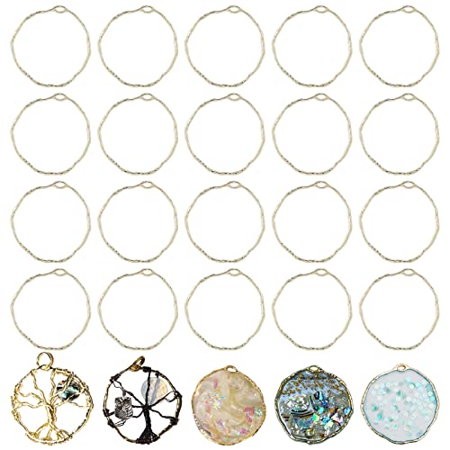 CHGCRAFT 100pcs Alloy Open Back Bezel Pendants Epoxy Resin Pressed Flower Jewelry Light Gold Ring Open Back Bezel Pendants for DIY UV Resin, 35x35x1.5mm