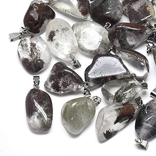 FASHEWELRY 10Pcs Natural Irregular Lodolite Quartz Gemstone Pendants Healing Crystal Chakra Tumbled Stone Charms for Jewelry Craft Making