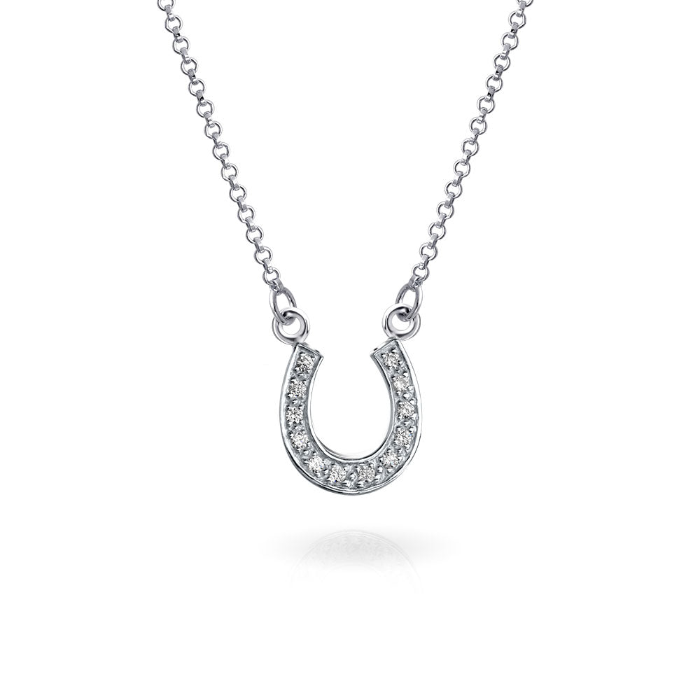 Petite Pave Cubic Zirconia CZ Equestrian Good Luck Charm Horseshoe Necklace Pendant Western Jewelry For Women Teens Graduation Gift .925 Sterling Silver