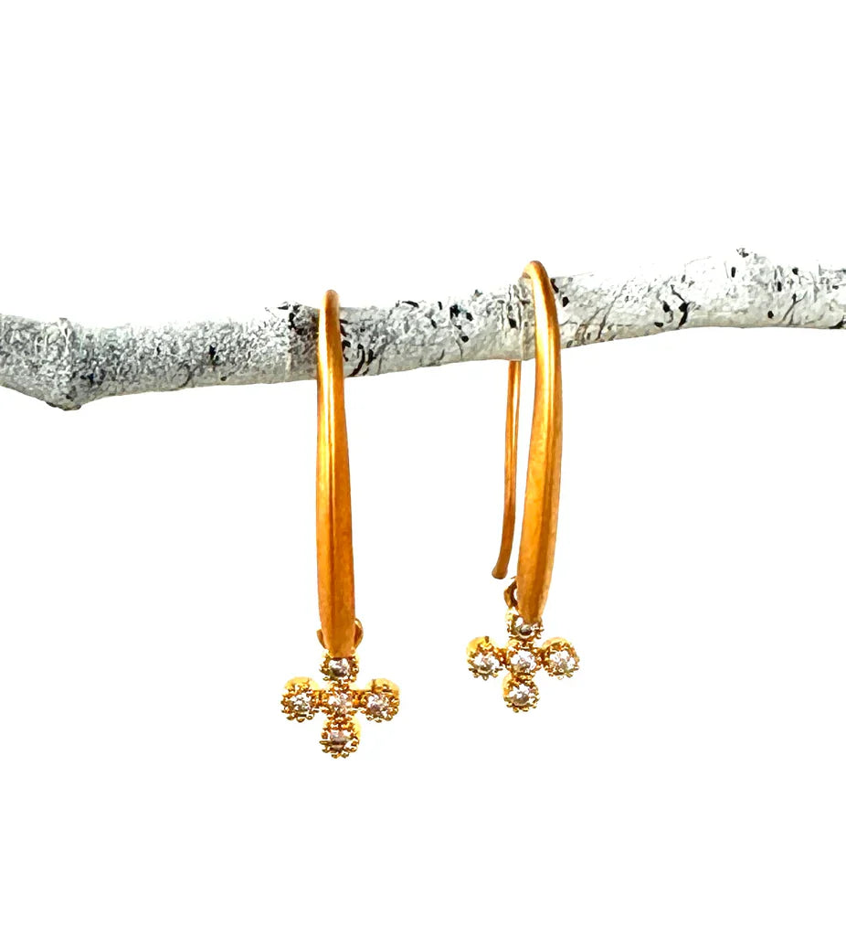 Clear Cross Drop Earrings