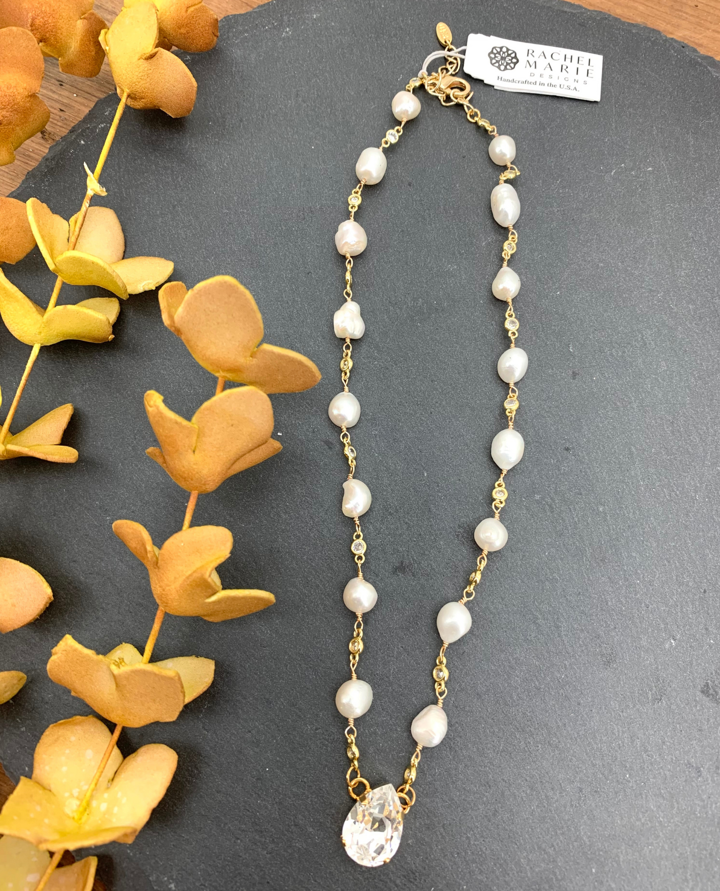 RACHEL MARIE DESIGNS BARRINGTON NECKLACE GOLD WHITE PEARL