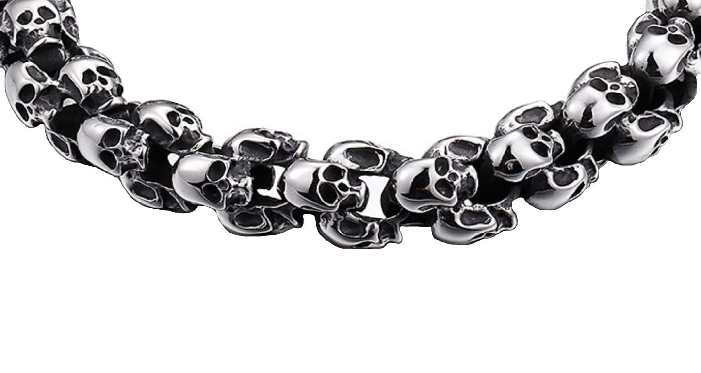 Birch & Bliss 26" Polished Skull Link Necklace in Metal Gift Box – Solid 316L Marine Grade Stainless Steel Skull Necklace for Men and Women - Blackstatic Collection | Gifts For Men