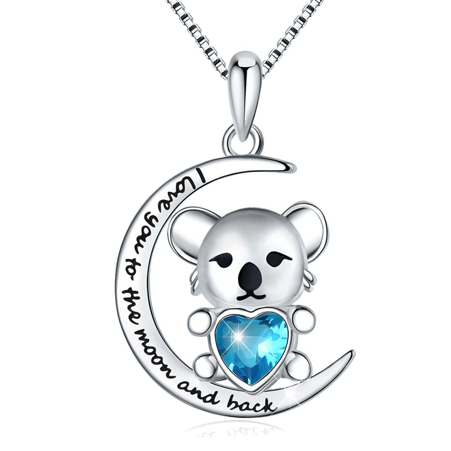 ABBGIABBW 925 Sterling Silver Koala Bear Necklace I Love You to the Moon and Back Cute Animal Moon Pendant Necklaces Jewelry Birthday Gifts for Women Daughter Girls Wife