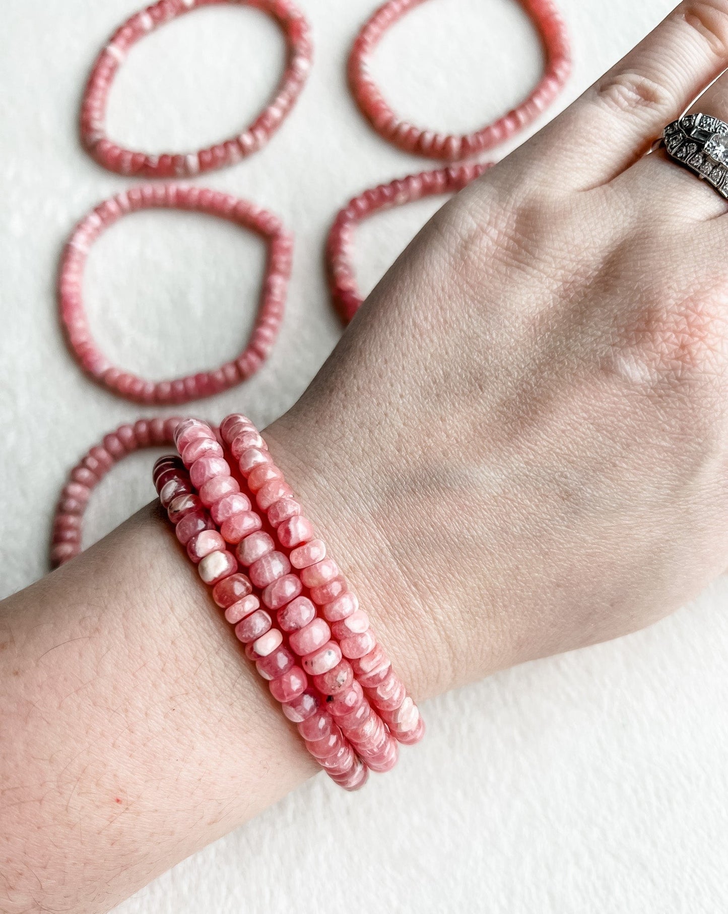 Rhodochrosite Crystal Stretch Bracelet | 7 inches