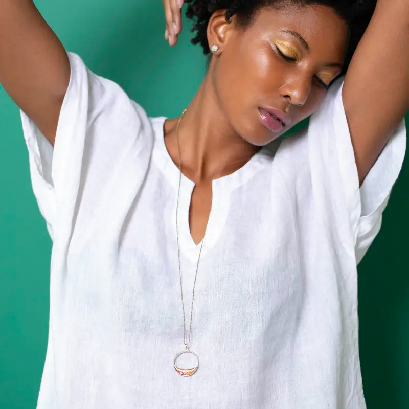 Cameoko Long Crescent Crushed Gemstone Inlay Necklace