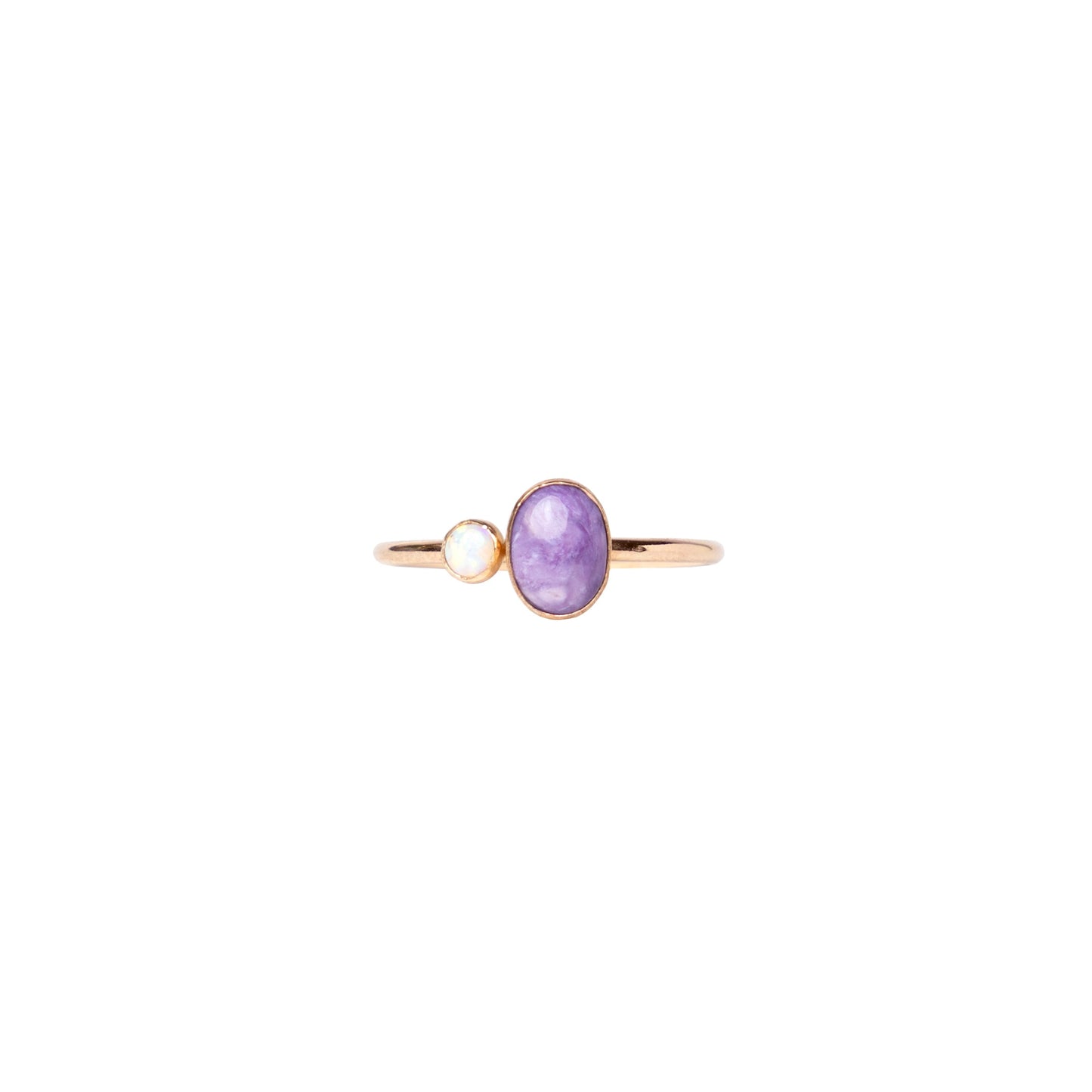 Mineral and Matter Duo Charoite Amethyst and Opal Ring