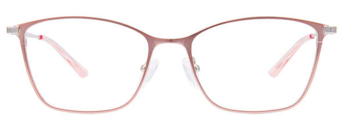 asyclip ec532 aspex eyewear full rim stainless steel metal ladies women rectangular cat eye matte pink silver, subtle soft and colourful. flattering, beautiful craft. front view