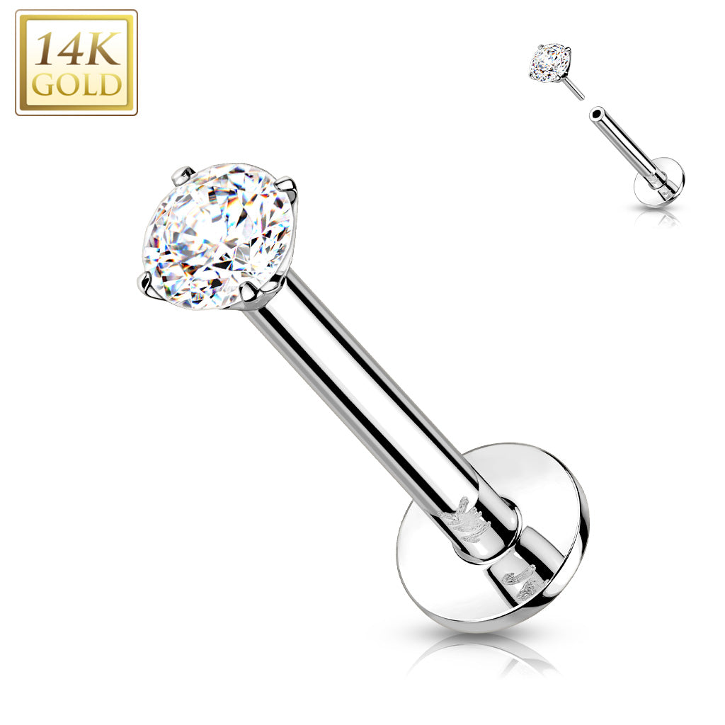 Piercing Earring Prong Set CZ Gold Stud