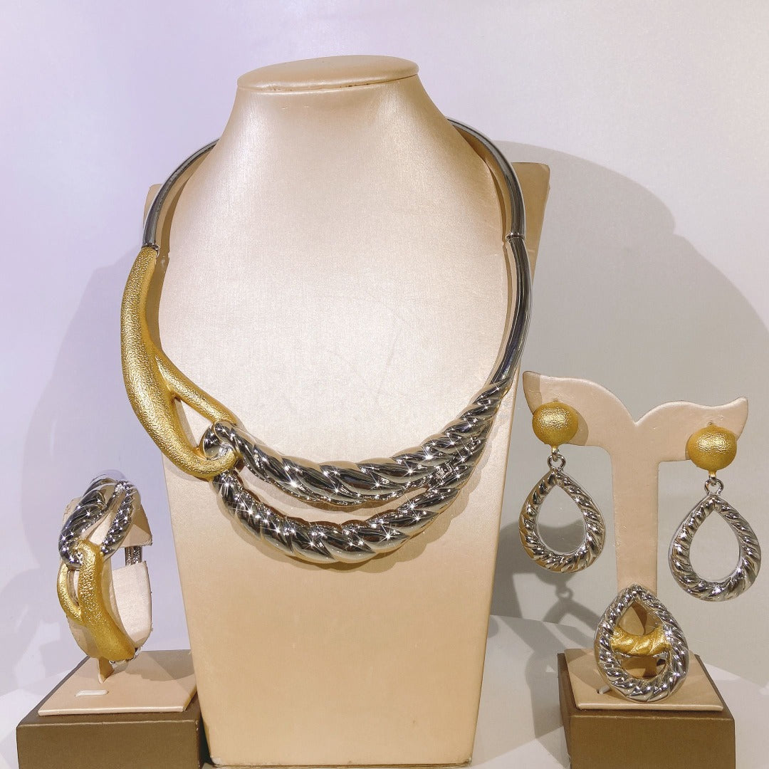 Twisted Brazilian Party Jewelry Set (Silver-Tone)