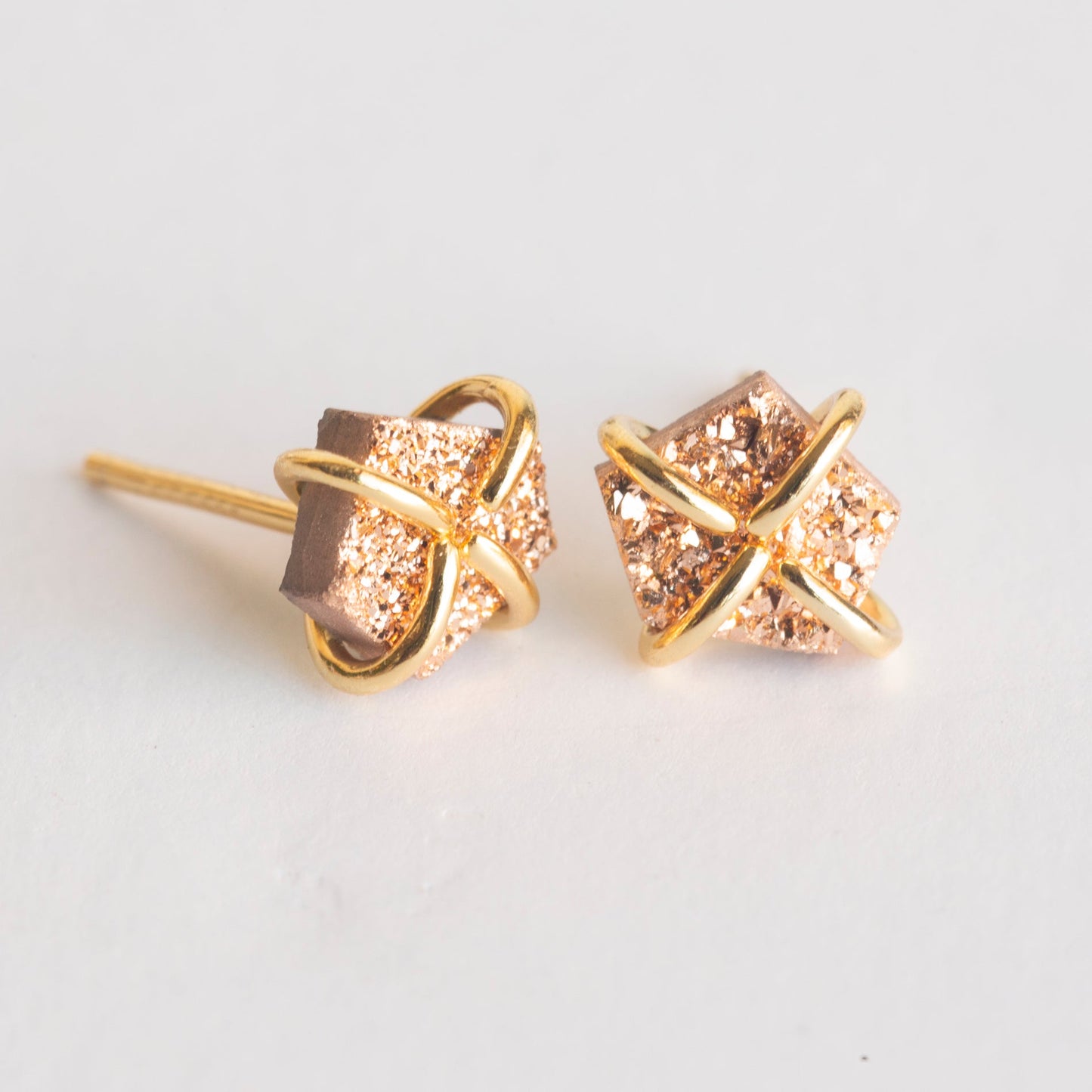 Rose Gold Druzy Prong Earrings