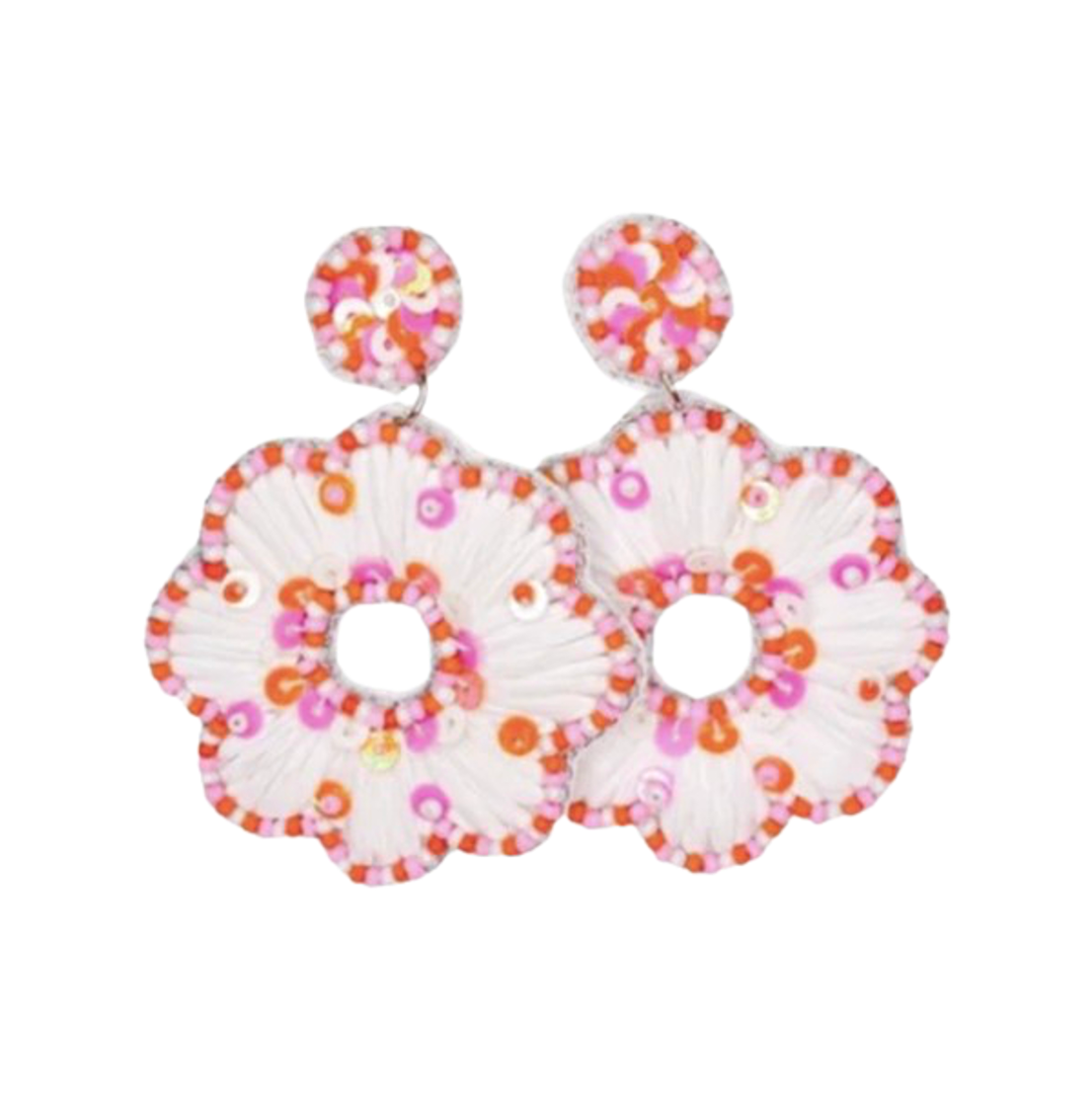 Pink & Orange Raffia Flower Earrings
