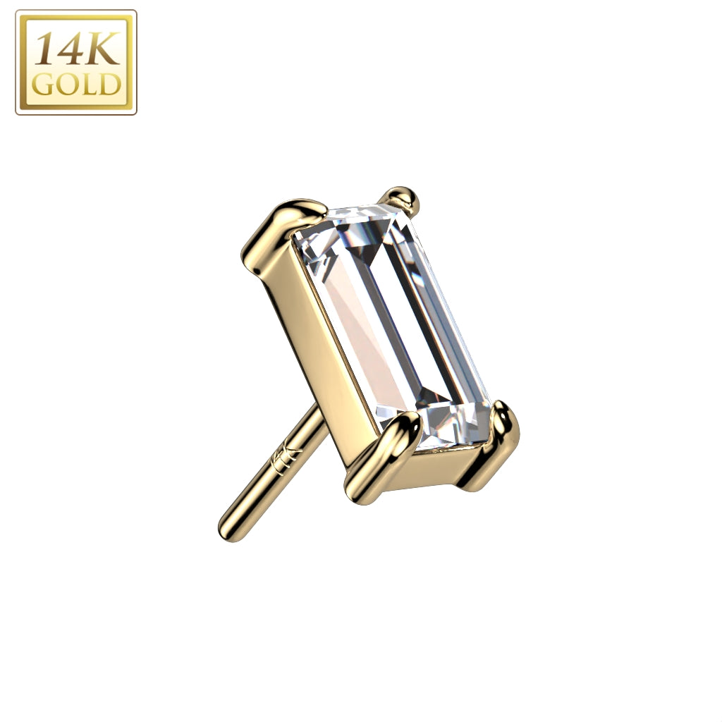 Piercing Earring CZ Baguette Gold Stud