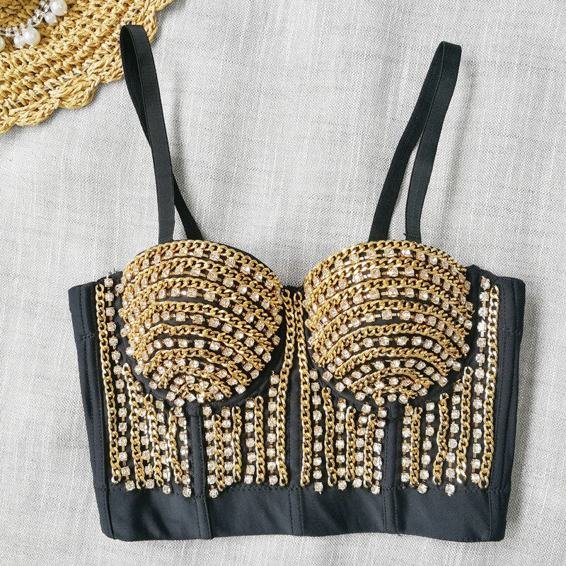 Rhinestone Streetwear Push Up Bustier Top