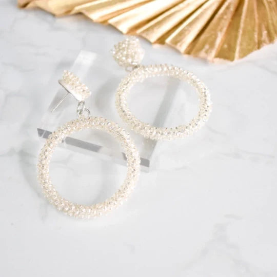 Silver Beaded Circle Drop Earrings