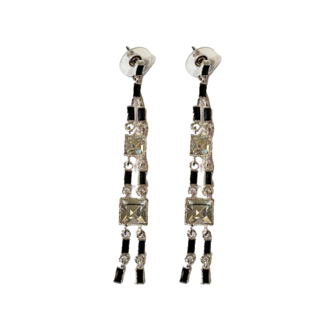 Vintage Rhinestone & Black Drop Earrings