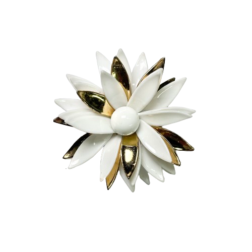 Vintage White & Gold Flower Brooch