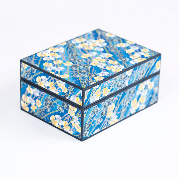 Japanese Washi Paper Jewelry Box, Yellow/Blue Floral