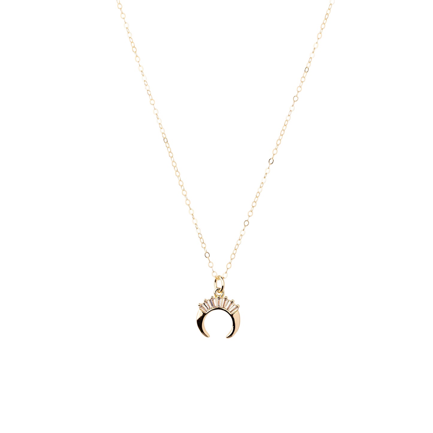 Mineral and Matter Baguette CZ Crescent Moon Necklace