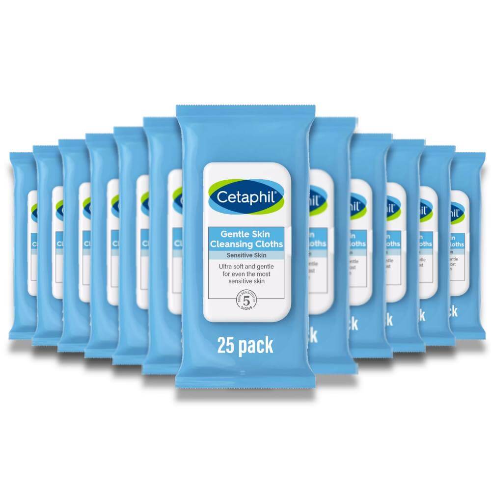 Cetaphil - Gentle Skin Cleansing Cloths Face and Body Wipes - 25 Ct - 12 Pack