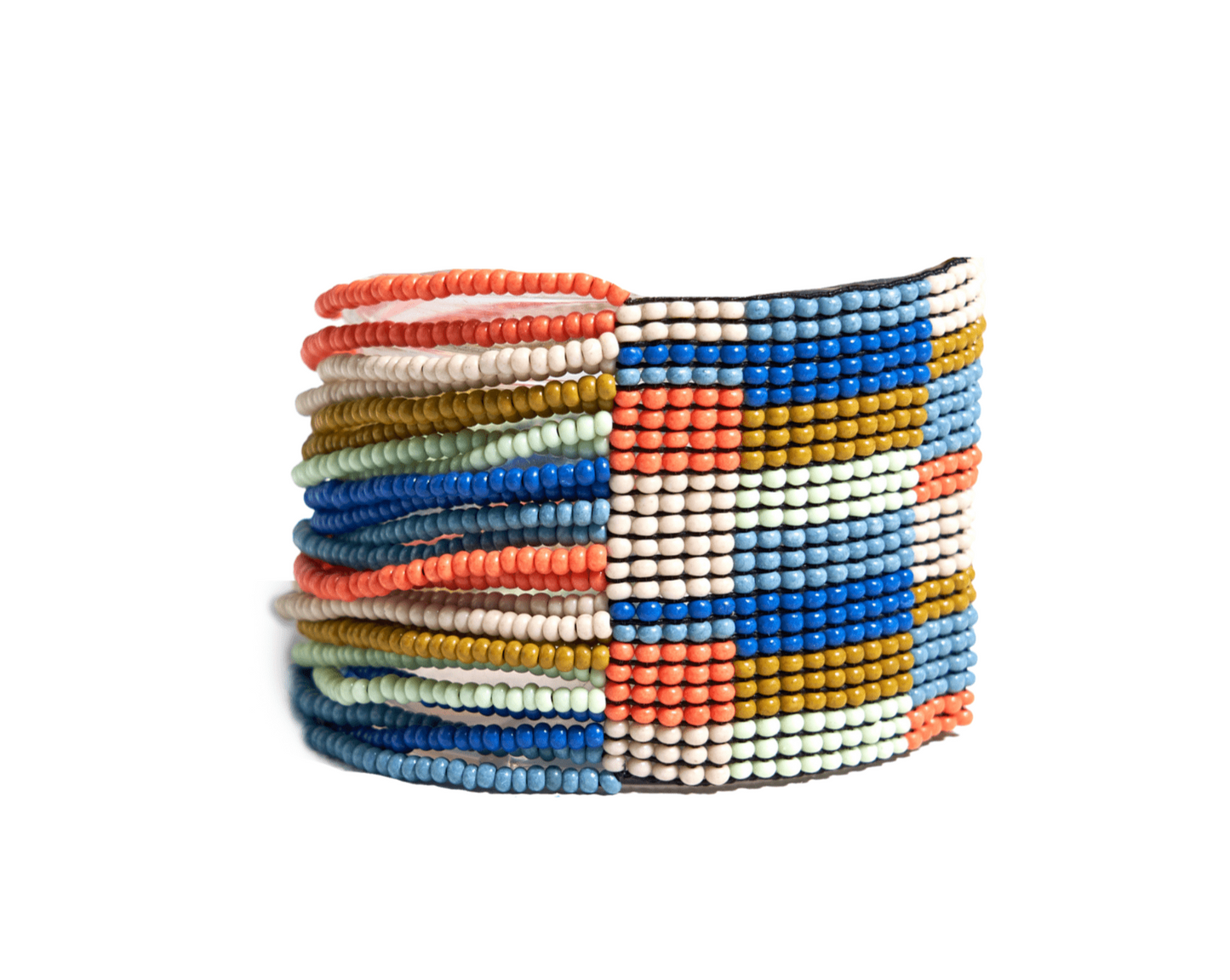 Olive Checkered Stripe Beaded Stretch Bracelet Coastal