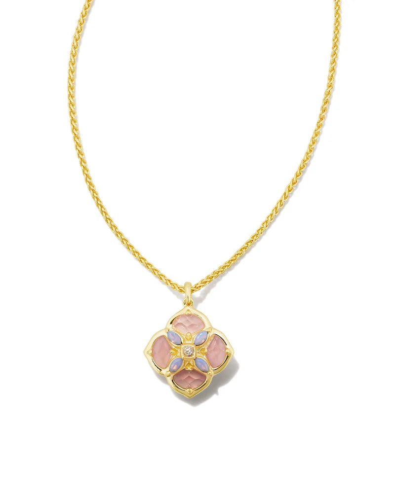 Dira Stone Gold Short Pendant Necklace in Pink Mix