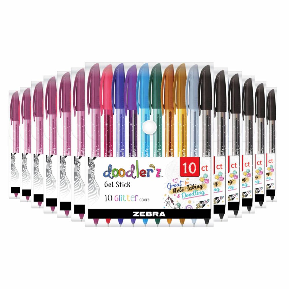 Zebra Pen Doodler'z Gel Stick Pen Set Glitter Assorted Colors 10 ct - 12 Pack
