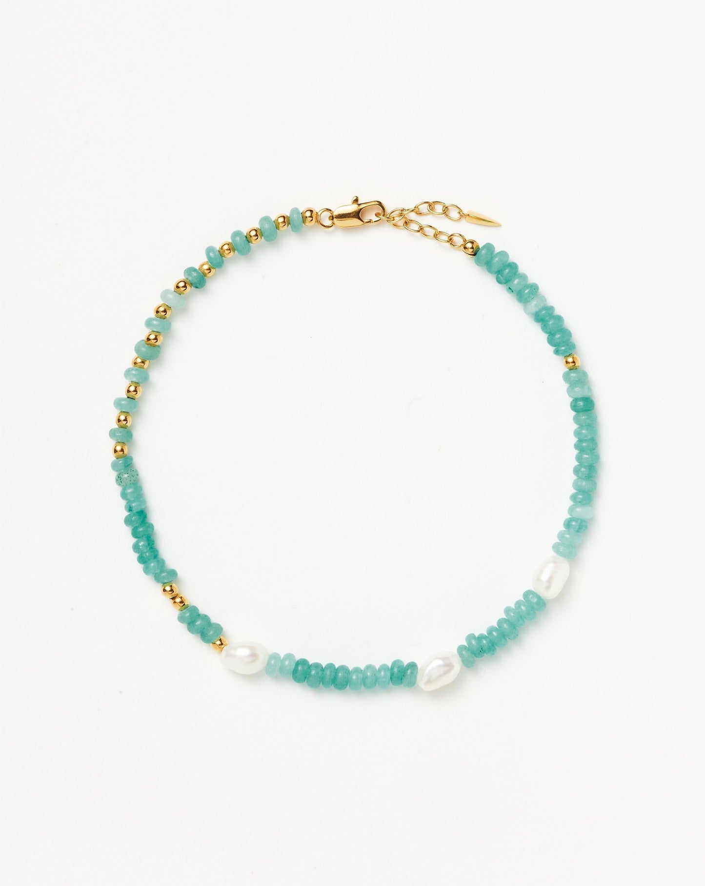 Good Vibes Satellite Pearl Beaded Anklet | 18ct Gold Plated/Pearl & Turquoise Quartzite