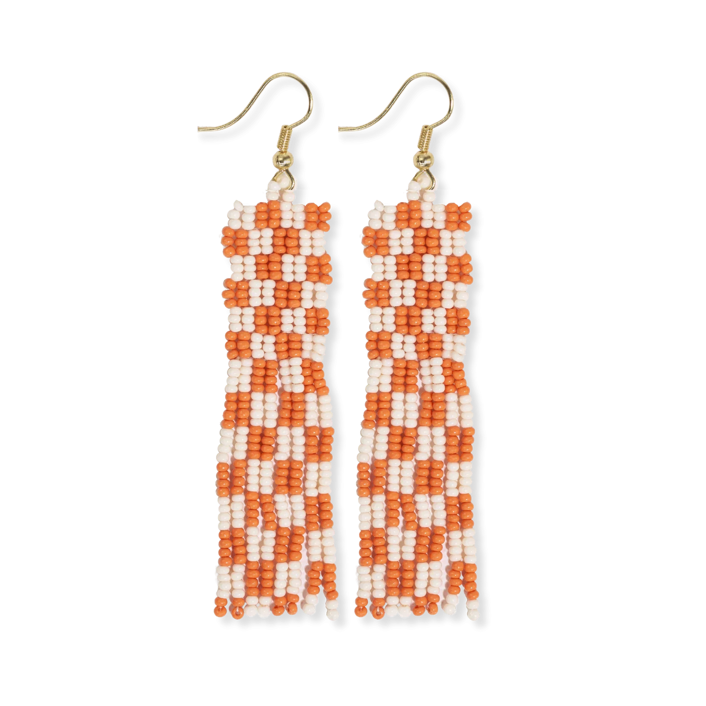 Harriet Woven Top Gingham Beaded Fringe Earrings Orange