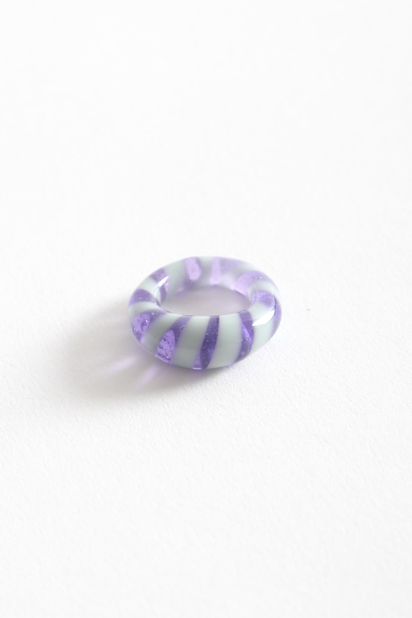 Spiral Glass Ring - Purple + Mint