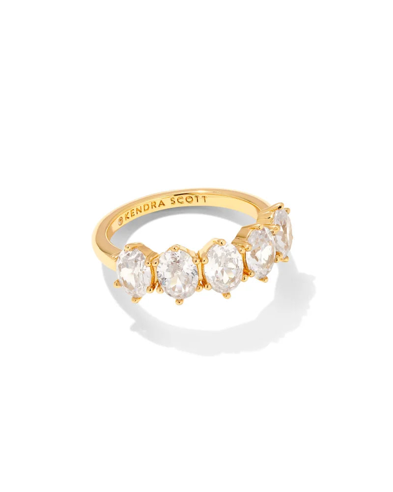Kendra Scott Cailin Gold Crystal Band Ring In White Crystal