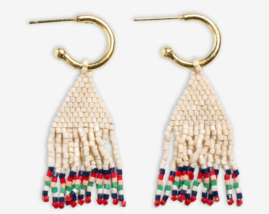 Leta Mini Gold Hoop Solid Multi-stripe Fringe Earrings-St. Tropez
