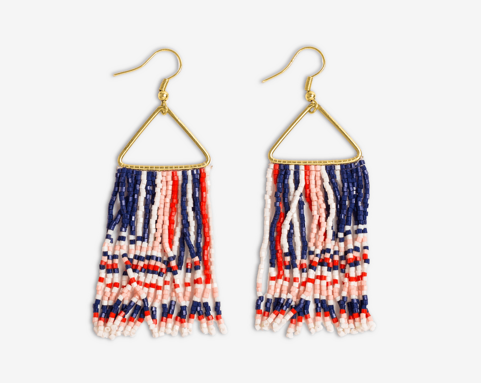 Paige Ascending Blocks Beaded Fringe Earrings-St.Tropez