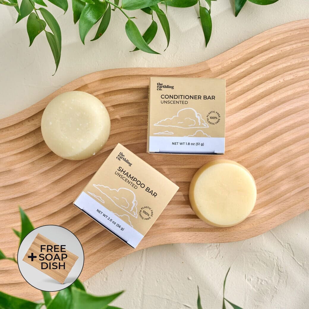 Shampoo & Conditioner for Hair Strength and Moisture + Free 4" Wooden Soap Dish Unscented