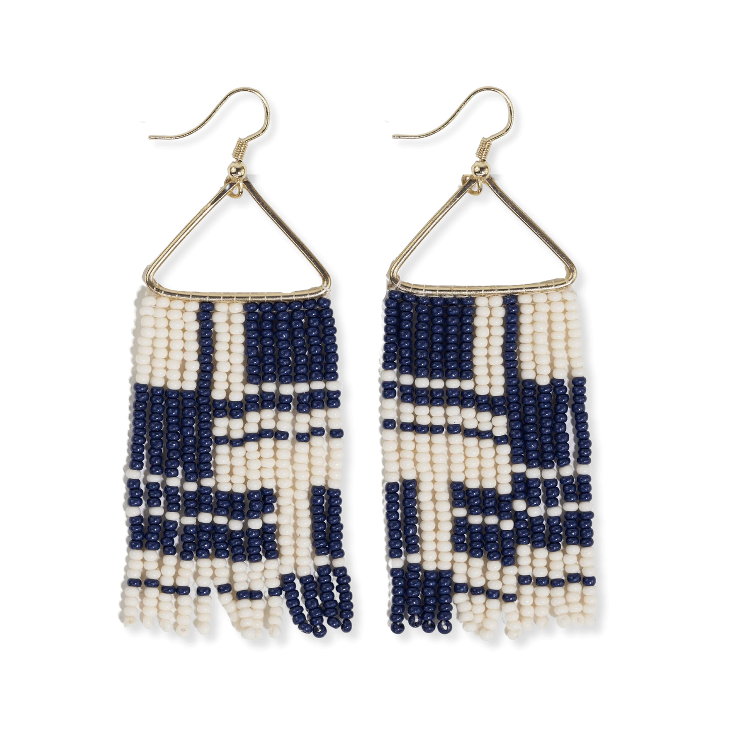 Whitney Shifting Blocks Beaded Fringe Earrings Navy