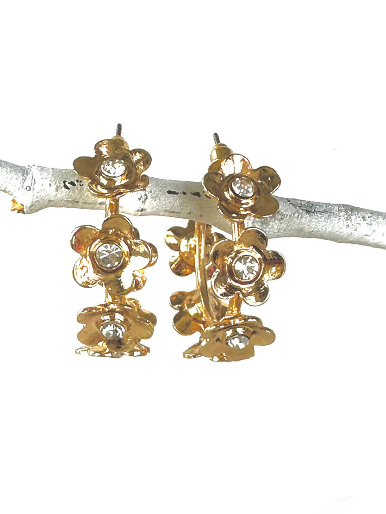 Flower CZ Studded Hoops
