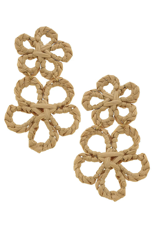 Tahiti Stacked Raffia Flower Statement Earrings - 3 Colors