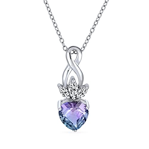 Blue Purple Fire Rainbow Color Changing Simulated Alexandrite Mystic Cubic Zirconia Crown AAA CZ Solitaire Infinity Pendant Heart Necklace For Women .925 Sterling Silver