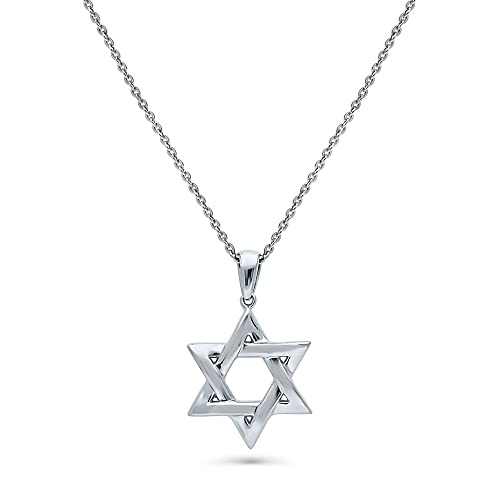 BERRICLE Sterling Silver Star of David Fashion Pendant Necklace for Unisex, Rhodium Plated
